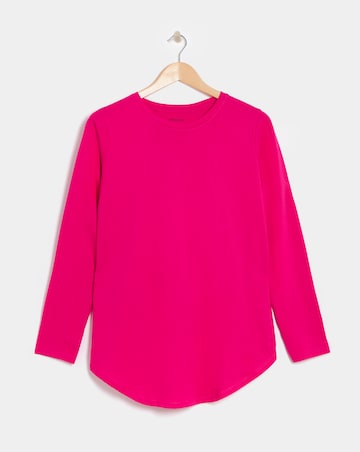 Pure Cotton Pink Long Sleeve Longline Curved Hem Top
