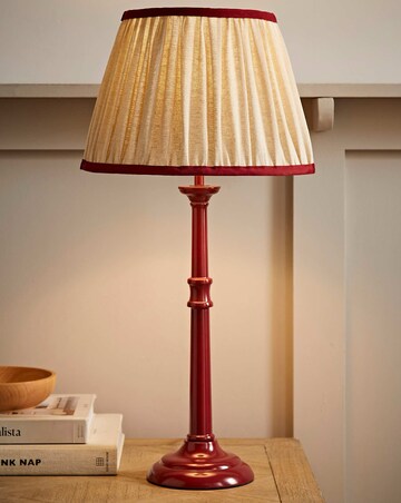 ValueLights Clara Burgundy Candlestick Table Lamp with Linen Pleated Shade