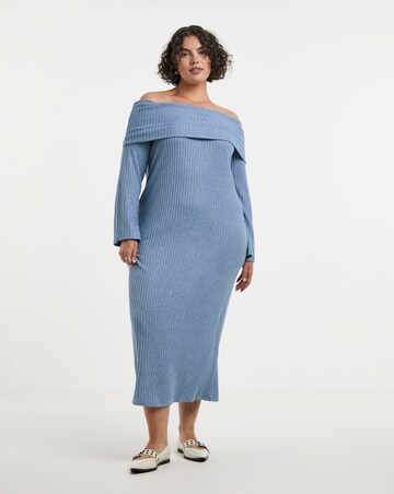 Blue Cosy Rib Bardot Maxi Dress