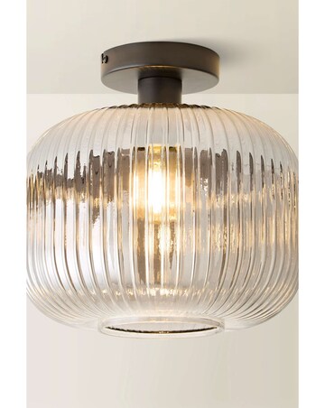ValueLights Calpe Large Matte Black Ribbed Smoke Glass Ceiling Light