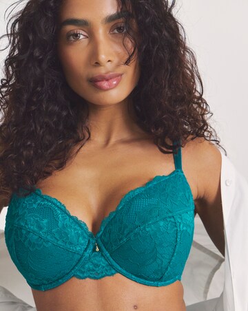 Pretty Secrets Padded Plunge Lace Push Up Bra (B-F) Teal