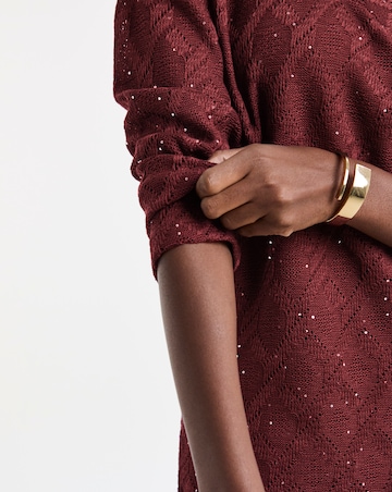 Burgundy Glitter Textured Long Sleeve V-Neck Top