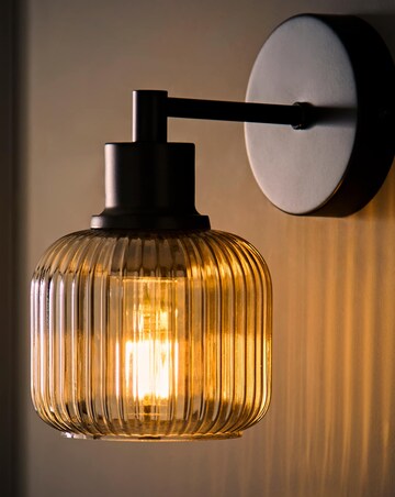 ValueLights Calpe Matte Black Smoke Ribbed Glass Wall Light
