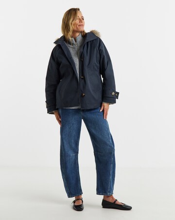 Navy Quilt lined Faux Fur Collar Parka