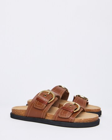 Hanoi Leather Double Buckle Footbed Sandals - Extra Wide Fit (EEE)