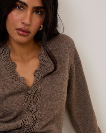 NOBODY'S CHILD CROCHET TRIM V NECK CARDIGAN