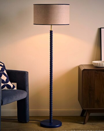 ValueLights Amara Navy Twist Floor Lamp with Colour Match Inner Shade