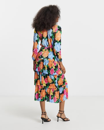 Floral Print Tiered Plisse Midi Dress