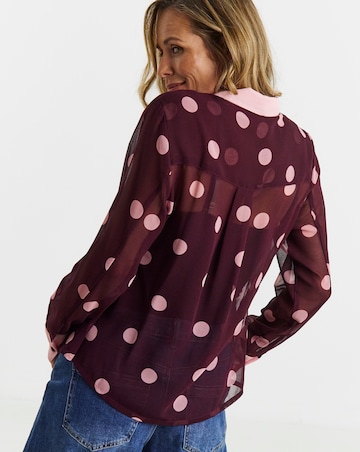 Burgundy Spot Contrast Collar Georgette Pintuck Shirt