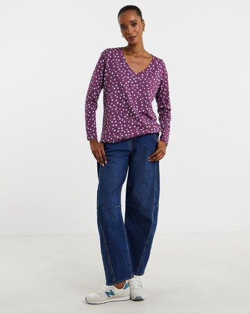 Spot Print 3/4 Sleeve Slouch V-Neck Longline Top