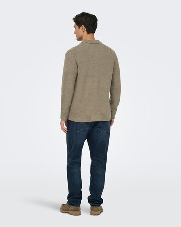 Only & Sons Dale Relaxed Long Sleeve Knitted Polo - Walnut