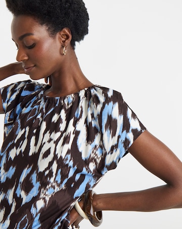 Aztec Print Ruched Neck Bubble Hem Top
