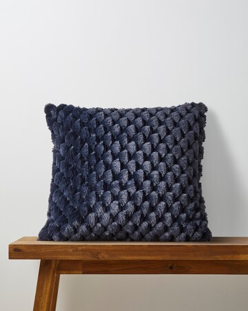 Scallop Faux Fur Cushion - Navy