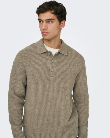 Only & Sons Dale Relaxed Long Sleeve Knitted Polo - Walnut