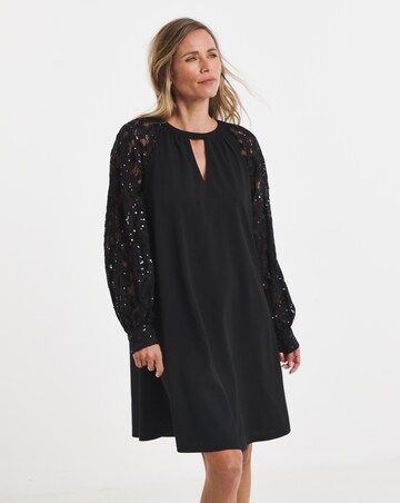 Black Sequin Lace Sleeve Shift Dress