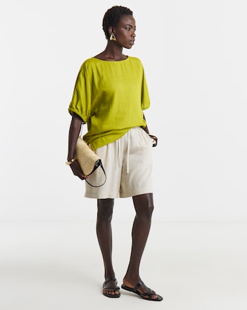 Linen Mix Elasticated Cuff Boxy Top