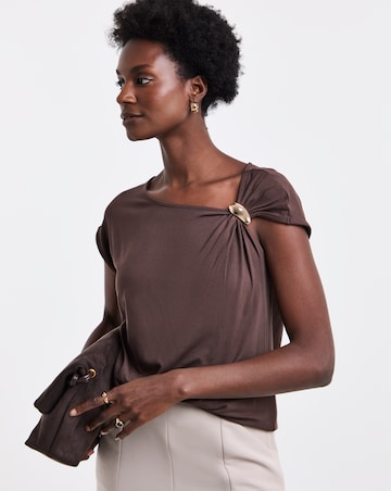 Chocolate Short Sleeve Gold Trim Top