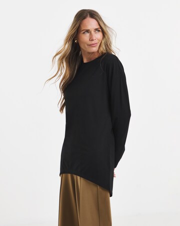 Black Crew Neck Long Sleeve Dipped Back Top
