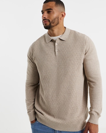 Textured Long Sleeve Knitted Polo