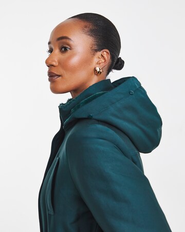 Dark Teal Faux Fur Lined Parka Coat