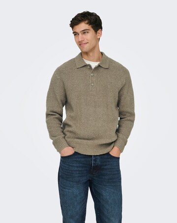 Only & Sons Dale Relaxed Long Sleeve Knitted Polo - Walnut