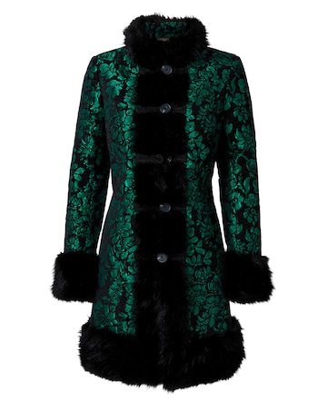 Joe Browns Statement Jacquard Faux Fur Trim Coat