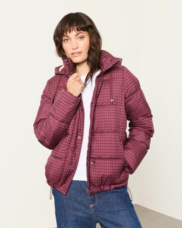 Fatface Short Check Puffer Plum