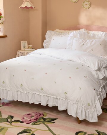Cath Kidston Tiny Floral Embroidered Frill Duvet Cover Set