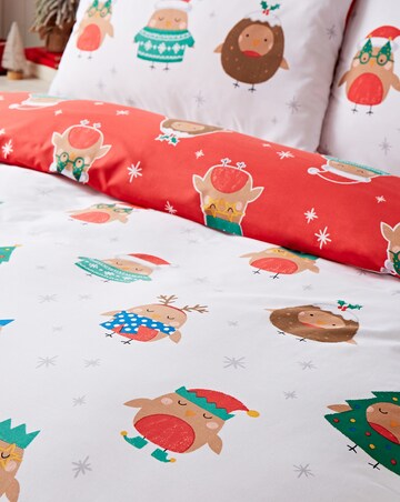 Catherine Lansfield Christmas Party Robins Duvet Cover Set