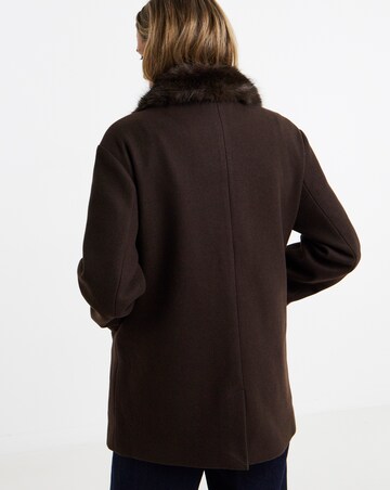 Chocolate Faux Fur Collar Pea Coat