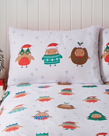 Catherine Lansfield Christmas Party Robins Duvet Cover Set