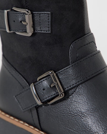 Cushion Walk Contrast Fabric Double Buckle Wedge Boots - Wide Fit (E)
