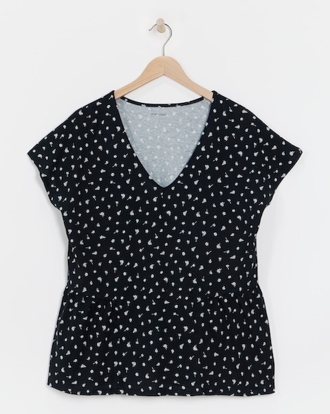 Pure Cotton V Neck Peplum Side Panel Top