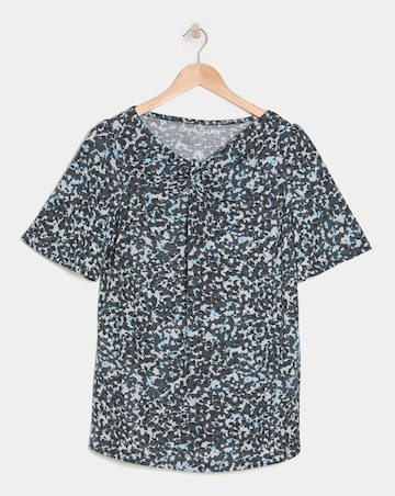 Blue Print Twist Detail Angel Sleeve Top