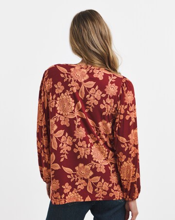 Burgundy Floral Button Fron Long Sleeve Top