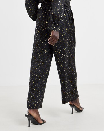 Twisted Wunder Star & Moon Gold Foil Satin Crepe Wide Leg Trouser