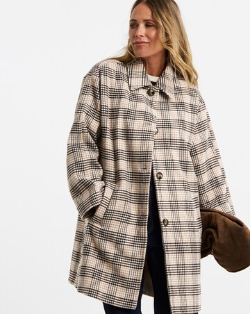 Check Collared Button Front Lined Coat