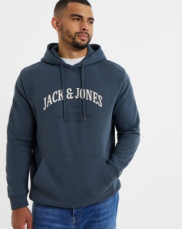 Jack & Jones Denver Logo Hoodie - Grey Blue