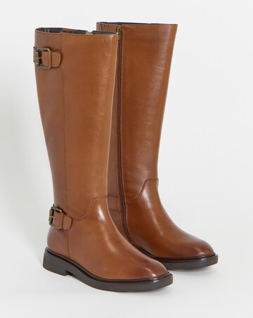 Britt Leather Flat Knee High Boots - Wide Fit (E) & Curvy Calf