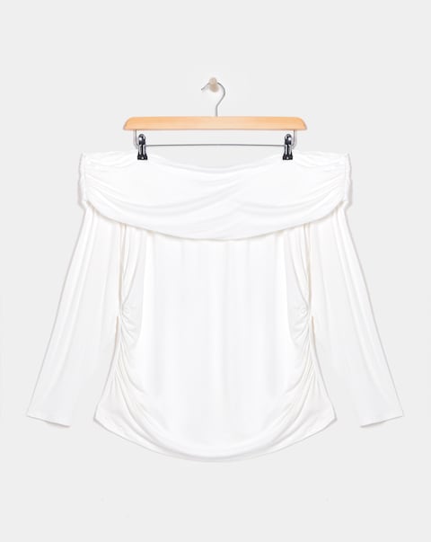 Cream Long Sleeve Bardot Top