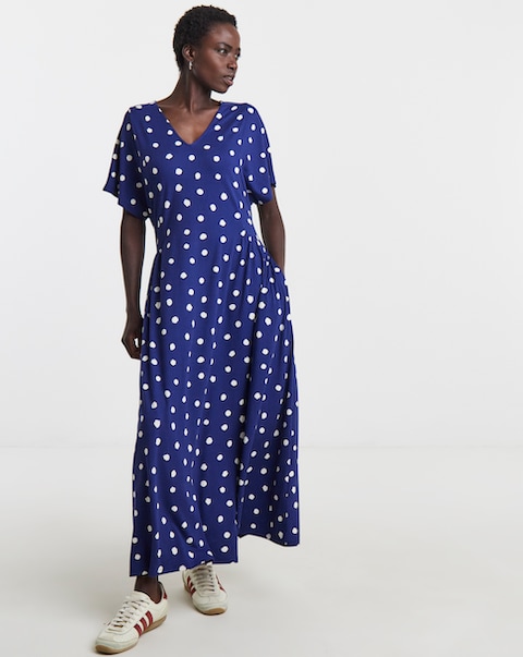Blue Spot Print Jersey Maxi Dress