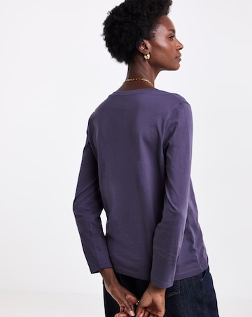 Aubergine V Neck Long Sleeve T-Shirt