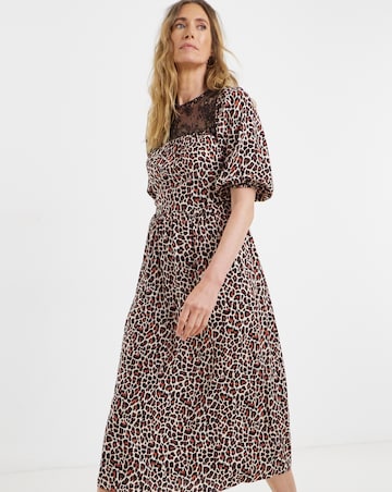 Leopard Print Tie Collared Midi Tea Dress