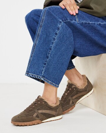 Araminta Suede Fur Trim Retro Trainers - Wide Fit (E)
