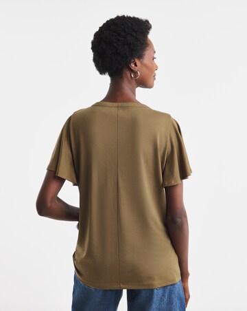 Khaki Button Front Frill Sleeve Top