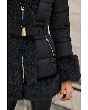 Sosandar Short Padded Coat with Faux Fur