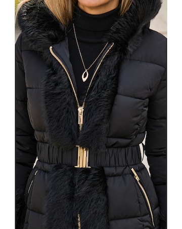 Sosandar Short Padded Coat with Faux Fur