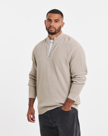 Jack & Jones Stanley Half Zip Knit Jumper - Taupe