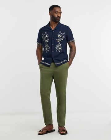 Navy Embroidered Short Sleeve Shirt