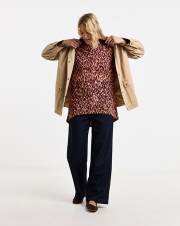 Print Crew Neck Grown On Sleeve Longline Dipped Back Top